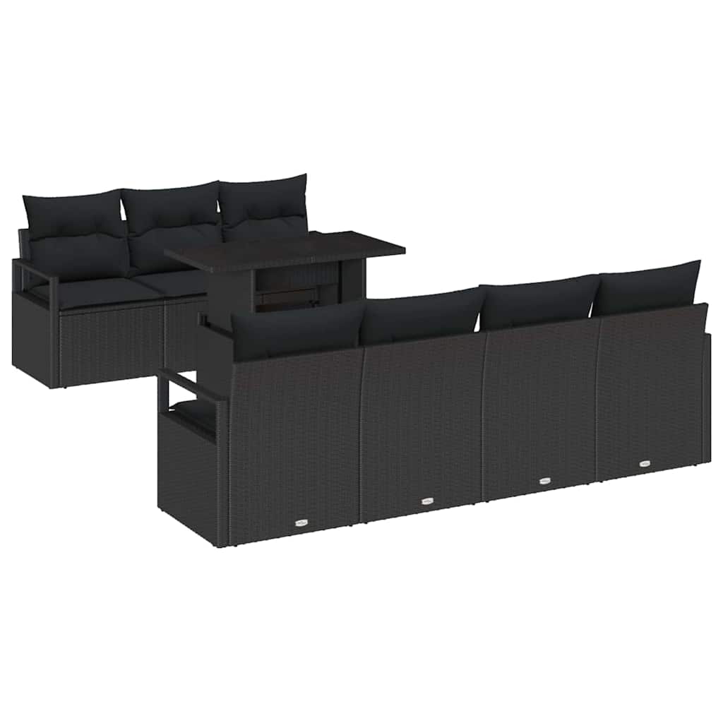 Garten-Sofa-Set mit Speicher 8 pcs Schwarz Poly Rattan